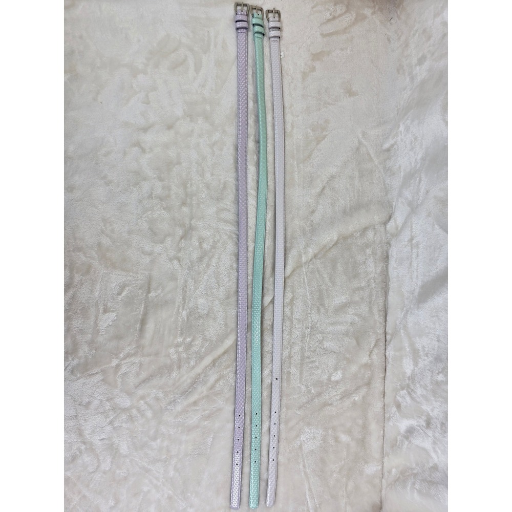 Womens Set of 3 Belts Pastel‎ Lilac Mint White Sparkle Texture Silver Buckle M L